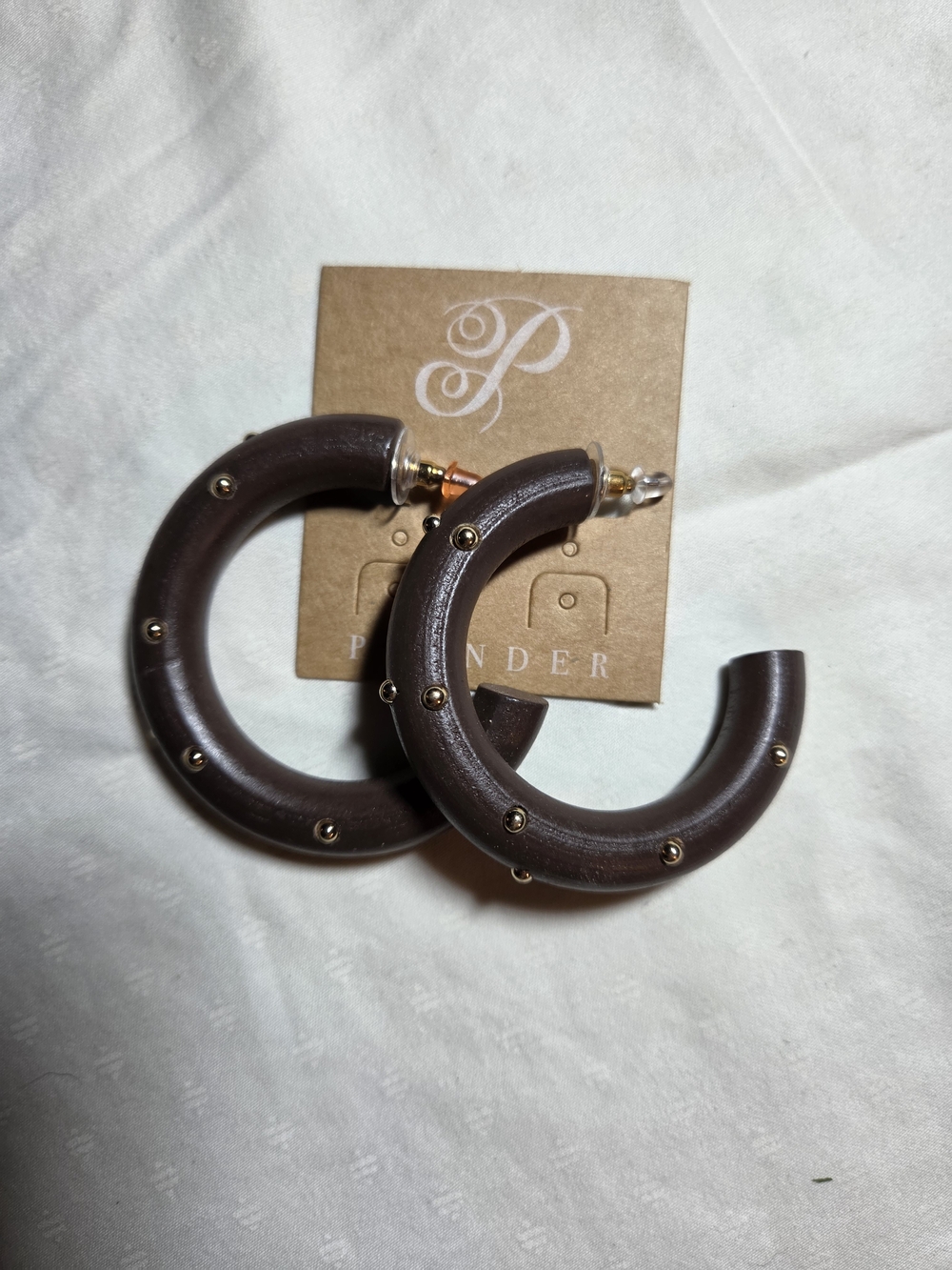 Plunder Dark Brown Hoop Earrings with Gold Studs